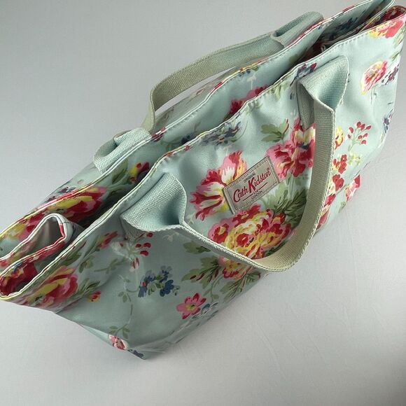 ~ Rare Cath Kidston XL Bag Tote Floral Coated Blue Handles Snap Zip Lined Pocket - Picture 15 of 16